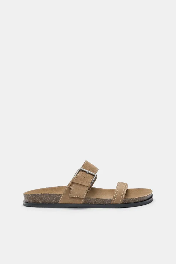 Flat Sandals With Buckle - camel