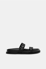 Flat Strappy Slider Sandals - Black