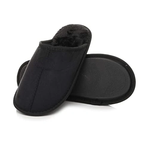 Flat Winter Fur Lined Memory Foam Mules Slippers House Shoes Size 10 44 Black