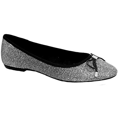 FLC010 Cheers Evening Pumps Glitter Sparkle Stud Bow Accent Slip On Flat Shoes [Gold, UK 5]