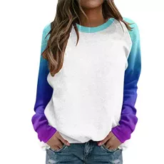 Fleece for Women Uk Kids Hoodie Gifts for Mum Suitable Blouse for Women Raglan Crewneck Tops Gradient Solid Print Sweatshirts Top Long Sleeve Color Block Pullover Cute Clothing Outlet Clearance Uk