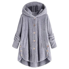 Fleece Jacket Women Plus Size Button Down Solid Colour Plush Cardigan Warm Pajamas Women's Coats Wool Brushed Jacket Hooded Thermal Jackets Winter Tops Loose Soft Pro Sin Nightwear Baggy Coats