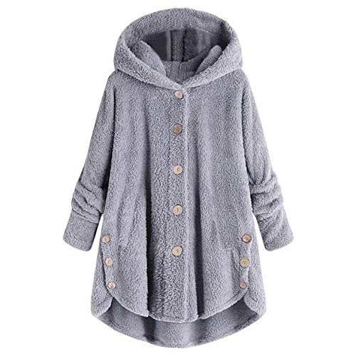 Fleece Jacket Women Plus Size Button Down Solid Colour Plush Cardigan Warm Pajamas Women's Coats Wool Brushed Jacket Hooded Thermal Jackets Winter Tops Loose Soft Pro Sin Nightwear Baggy Coats