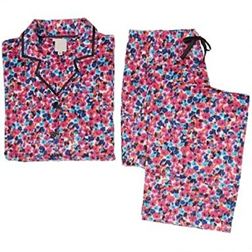 Fleece Notch Collar Pajama Set PINK FLOWER, PINK FLOWER, XL