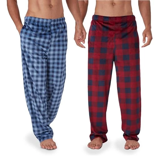 Fleece Pajama Pants for Men, 2 Pack Lounge Sleepwear PJs with Pockets, Asst 3, 2X