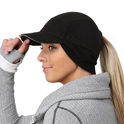 Fleece Ponytail Hat for Women – Trailblazer Reflective Winter Hat with Ponytail Hole for Workouts 