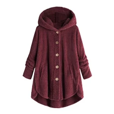 Fleece Warm Women's Nightwear Winter Thermal Plush Jackets Baggy Soft Loungewear Hooded Jackets Long-Sleeved Pockets Button Down Coats Blanket Sweater Loose Pro Skin Comfy Causal Jackets