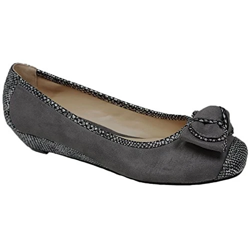 FLH872 Missy II Bow Accent Faux Suede Leather Detail Low Wedge Pump Flats [Grey, UK 8]