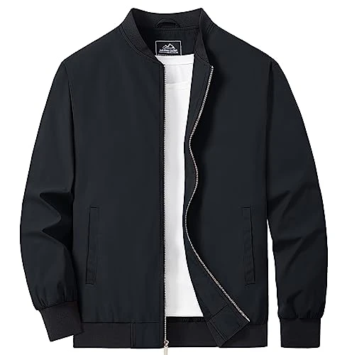 Flight Jacket for Men Causal Stylish Varsity Flight Lightweight Windbreaker Full Zip Track Bomber Jacket Black 2XL