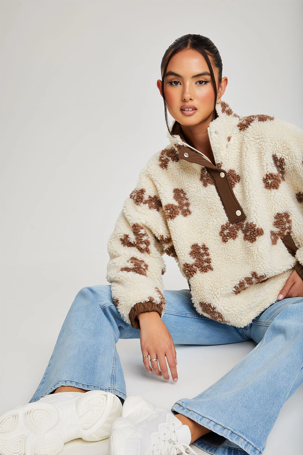 Floral Borg Jacket Stone /