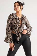 Floral Lattice Front Ruffle Top /