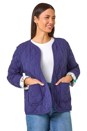 Floral Print Lining Cotton Quilted Jacket for Women UK - Ladies Everyday Holiday Spring Summer Round