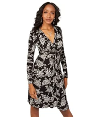 Floral Rose Print Long Sleeve Dress with Knot (Stone, 10 UK), 5285-STN-10 Floral Rose Print Long Sleeve Dress with Knot (Stone, 10 UK), 5285-STN-10