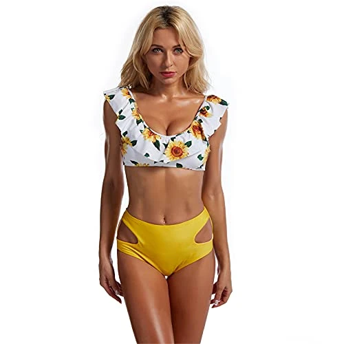 Flounce Bikini Set Halter Ladies Swimming Women Floral Print Polka dot Bikini Sexy Two Piece Swimsuit Bathing Suit Sexy Push Up Bikini Summer Swimwear