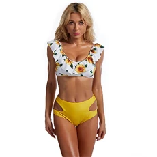 Flounce Bikini Set Halter Ladies Swimming Women Floral Print Polka dot Bikini Sexy Two Piece Swimsuit Bathing Suit Sexy Push Up Bikini Summer Swimwear