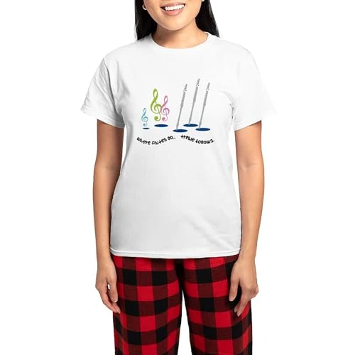Flute Treble Quote Women's Light Pajamas Women's Novelty Cotton Pyjama Set, Comfortable PJ Sleepwear