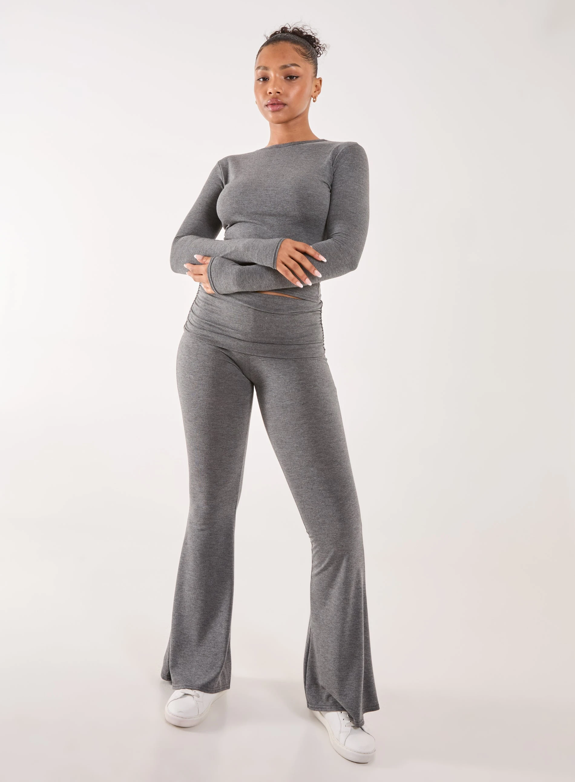 Fold Over Waist Lounge Flares CHARCOAL