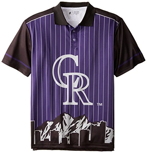 Forever Collectibles KLEW MLB Colorado Rockies Polyester Short Sleeve Thematic Polo Shirt, Black, Medium