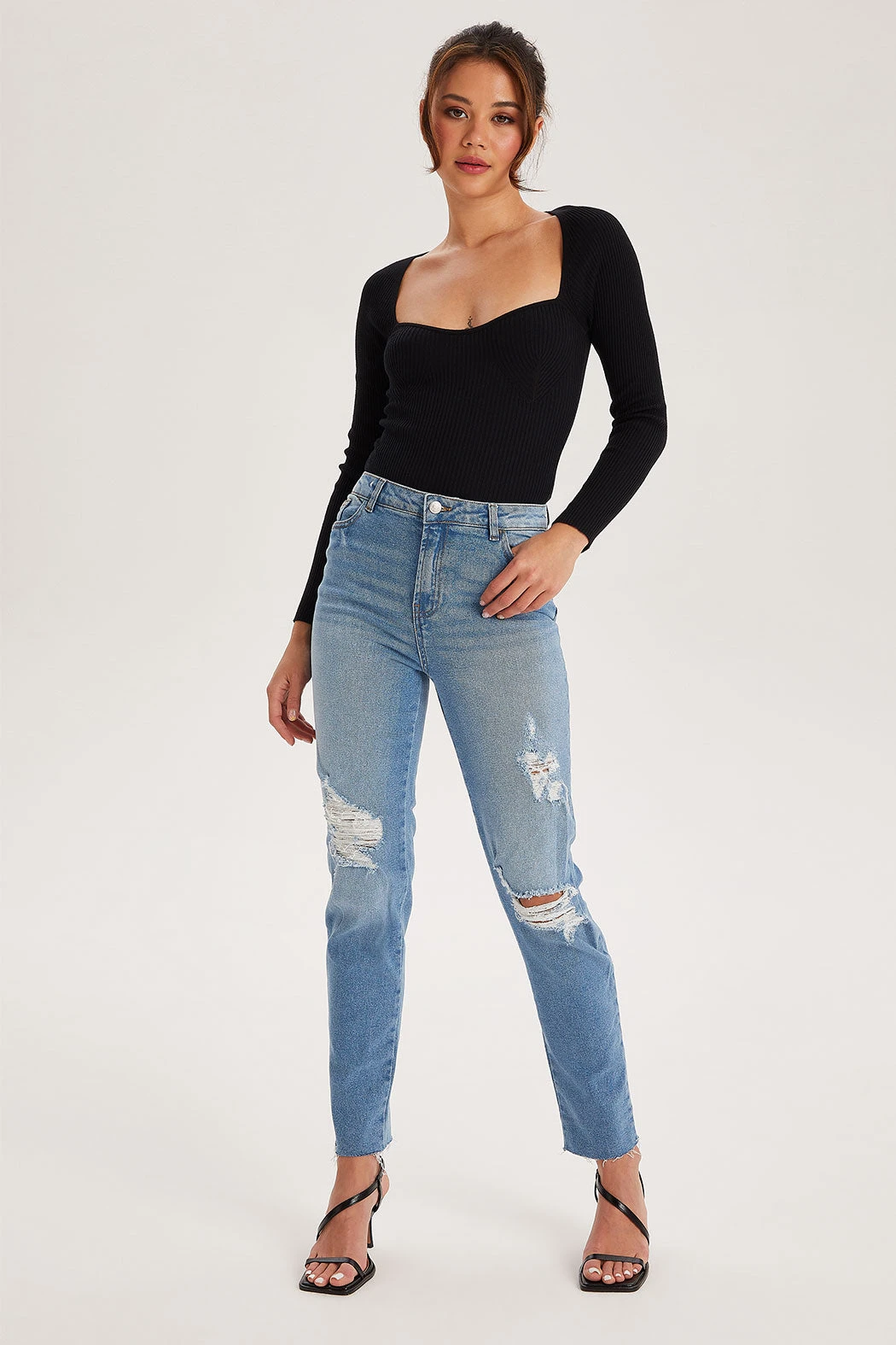 Fox Blue High Rise Slim Ripped Jean /