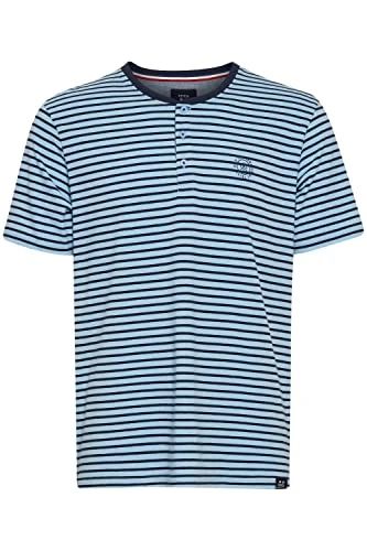 FQCan Men's Short-Sleeved T-Shirt with Stripes with Grandad Neck, Powder Blue (144214), L