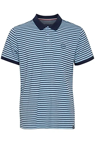 FQCorin Men's Polo Shirt Striped with Button Placket, Powder Blue (144214), XL