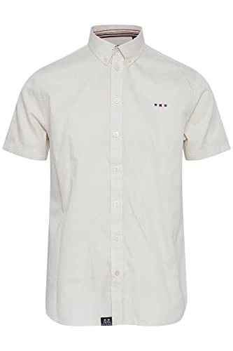 FQRonas Men's Short-Sleeved Shirt with Kent Collar 100% Cotton, Cloud Dancer (114201), L