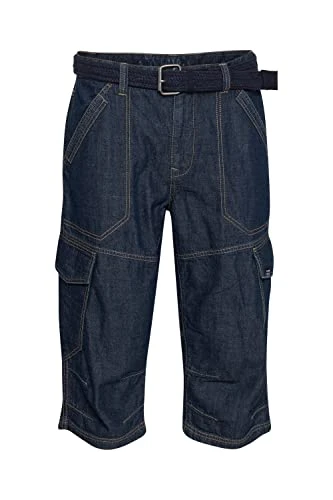 FQZamo Men's Cargo Shorts, Bermuda Shorts with Belt Loops, Regular Fit, Denim Dark Blue (200292), S