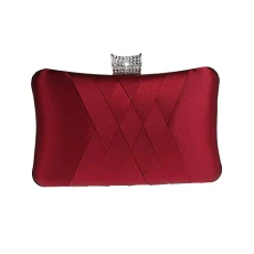 Francesca Retro Vintage Crystal Evening Prom Party Box Clutch Handbag Bag, Burgundy, One Size