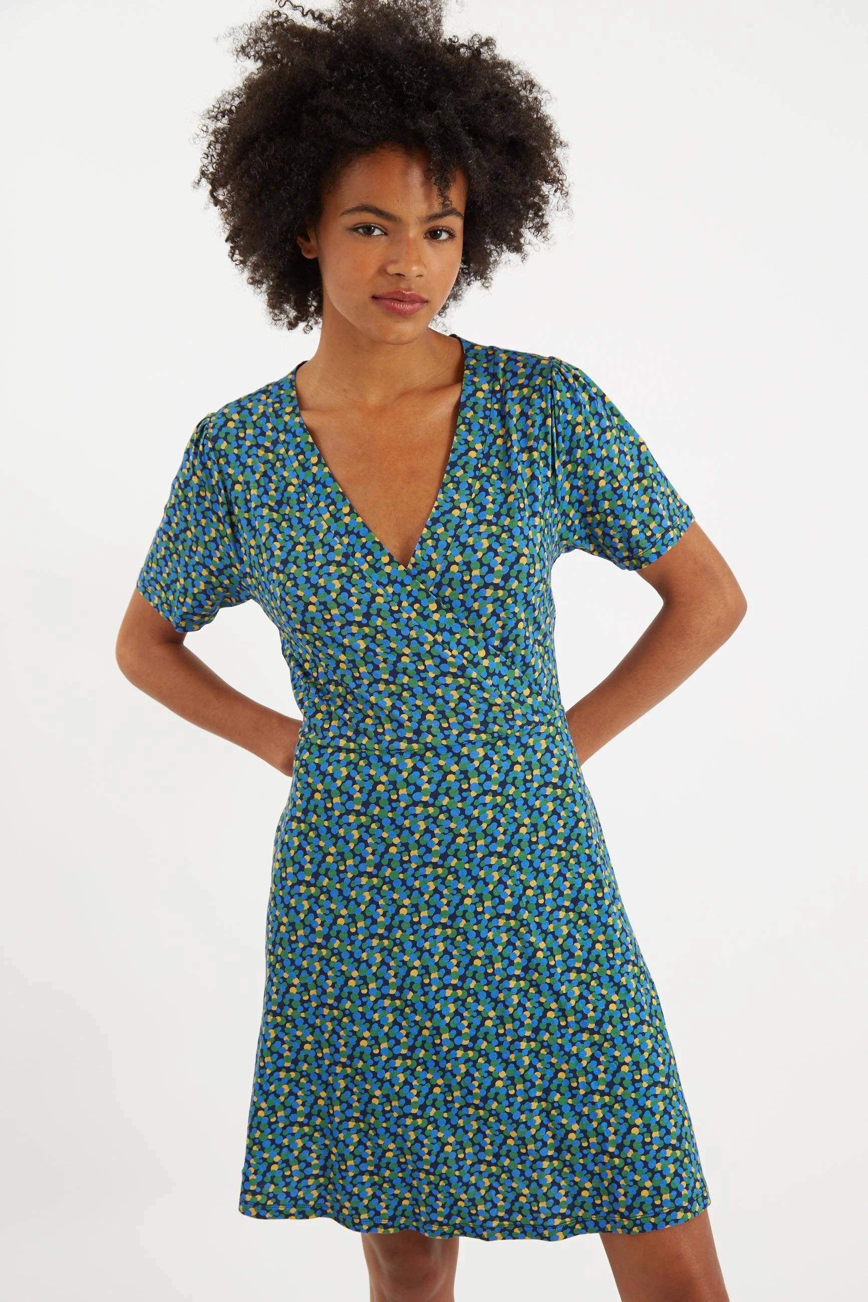 Frankie Bubble Pop Wrap Mini Jersey Dress - Blue