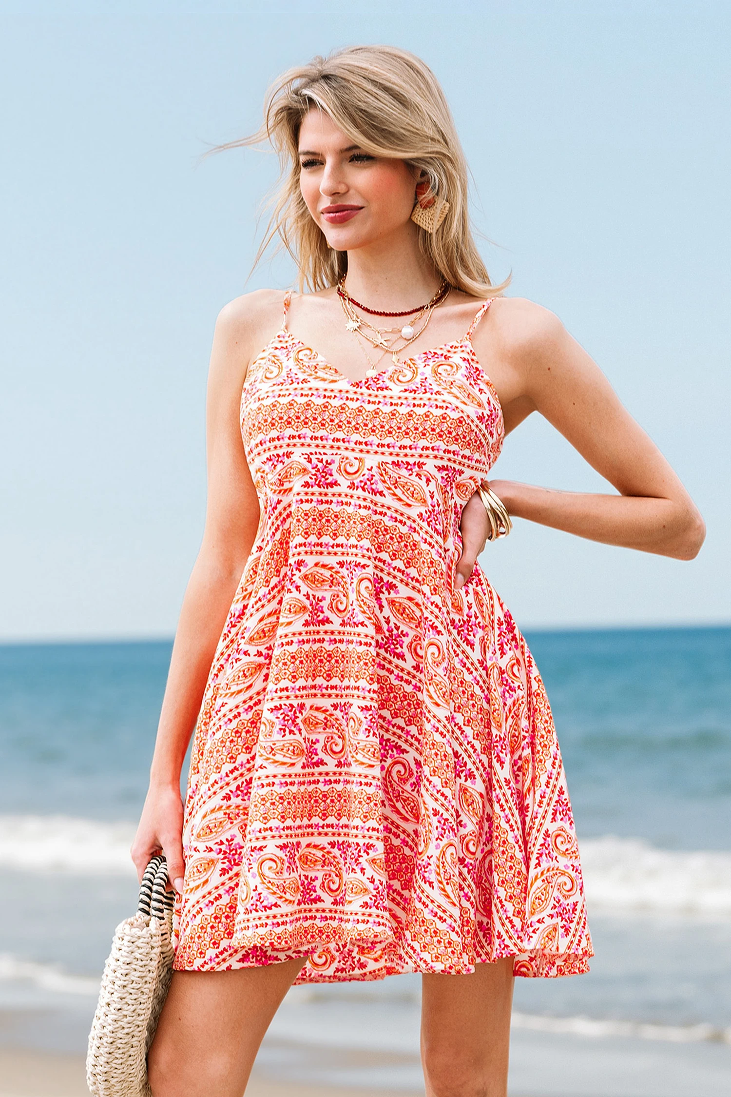 Free Spirit Glow Boho Mini Dress - Red