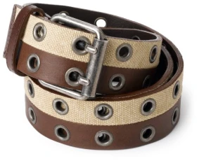 French Connection Men's Half Leather Canvas Belt - Beige - French Connection Men's Half Leather Canvas Belt - Beige -