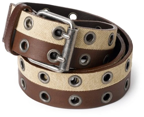 French Connection Men's Half Leather Canvas Belt - Beige -