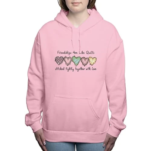 FRIENDSHIPS ARE LIKE QUILTS Women's Hooded Sweatsh Women's Hoodie Pullover Sweatshirt Pink