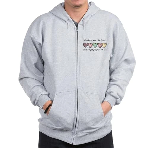 FRIENDSHIPS ARE LIKE QUILTS Zip Hoodie Men's Dark Zip-Up Hoodie Sweatshirt Ash Gray