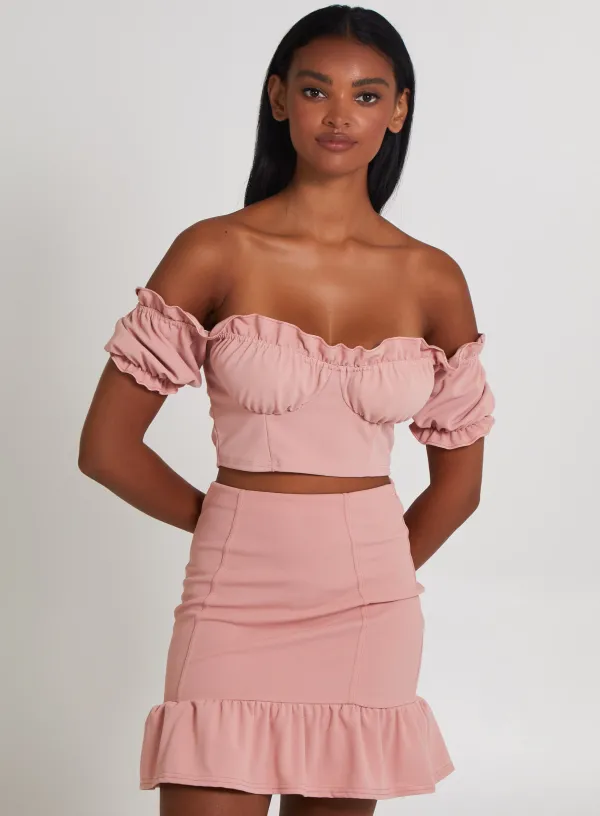 Frill Detail Milkmaid Top - - BLUSH