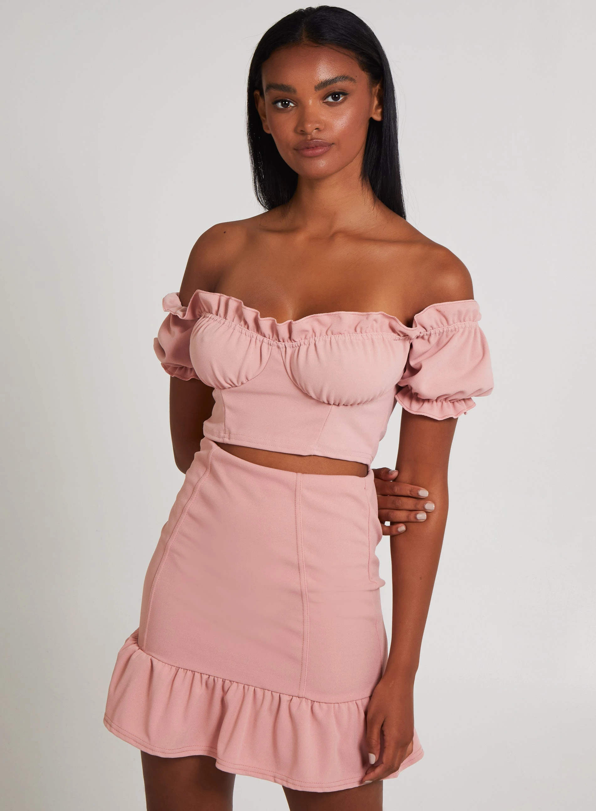 Frill Hem Mini Skirt  - S  - Pink