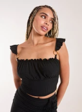 Frill Strap and Trim Crop Top BLACK Frill Strap and Trim Crop Top BLACK