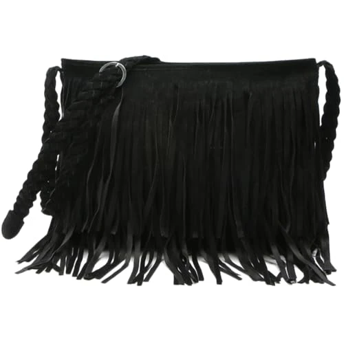 Fringe Crossbody Bag, Black Tassel Shoulder Bag With Strap,Women Cross Body Messenger Vintage Western Fringe Bag for Women Girls