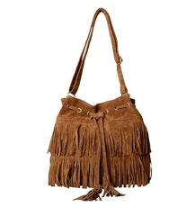 Fringe Tassel Faux Suede Shoulder Messenger Bag Women Handbag Cross-body Shoulder Bag (Brown)