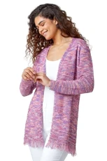 Fringed Edge Longline Stripe Cardigan for Women UK - Ladies Everyday Holiday Spring Summer Comfy Sof