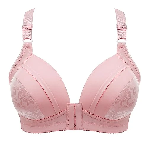 Front Fastening Bras UK Full Coverage Ladies Bras Non Wired Full Support Wire Free Bralette Underwear Yoga Fitness Exercise Oversized Women's Everyday Bras Pink