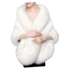 Fuax Fur Dress Shawl Faux Fur Cape Shawls and Wraps Wedding Faux Fur Shawl Winter White Formal Dresses for Women White Bridal Dress Plush Shoulder Cape Women's Keep Warm