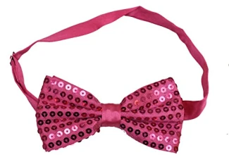Fuchsia Hot Pink Classic SATIN SEQUIN Dickie Bow Tie Fancy Dress Party Pretied Wrap Around Clip On