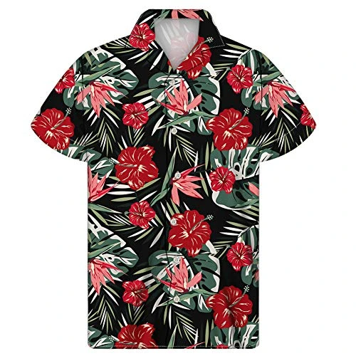 Funky Hawaiian Shirt for Men Short Sleeve Shirts Flower Leaves Tropical Casual Button Down Beach Alo