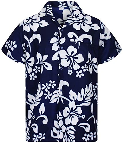 Funky Hawaiian Shirt, Shortsleeve, Hibiscus, Navy-Blue, XL