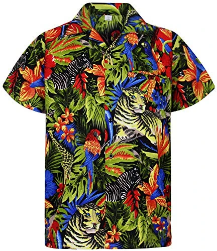 Funky Hawaiian Shirt, Shortsleeve, Jungle, Black, L