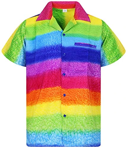 Funky Hawaiian Shirt, Shortsleeve, Rainbow Horizontal, Multicoloured, XL