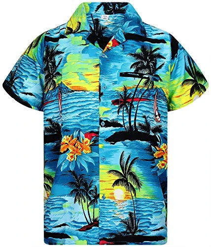 Funky Hawaiian Shirt, Shortsleeve, Surf, Turquoise, XXL