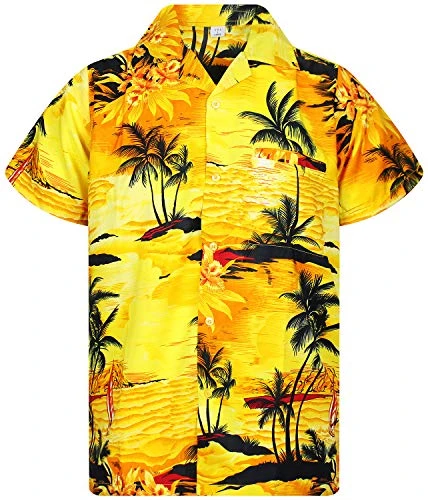 Funky Hawaiian Shirt, Shortsleeve, Surf, Yellow, 3XL