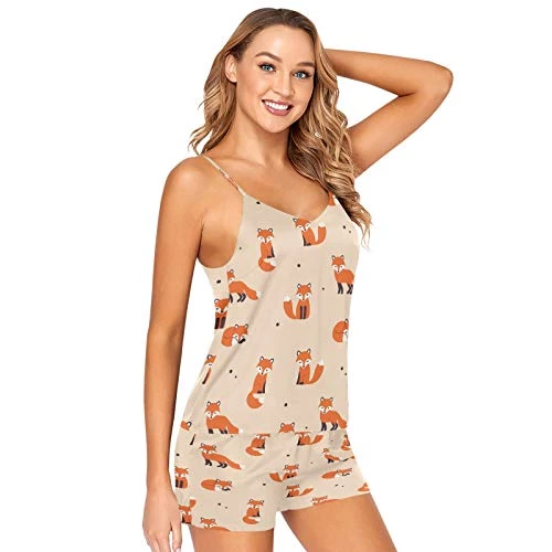 Funny Fox Polka Dots Pajamas Shorts Set Women Sleep Lingerie Satin Nightwear S Multicolor